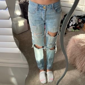 High rise straight leg ripped jeans